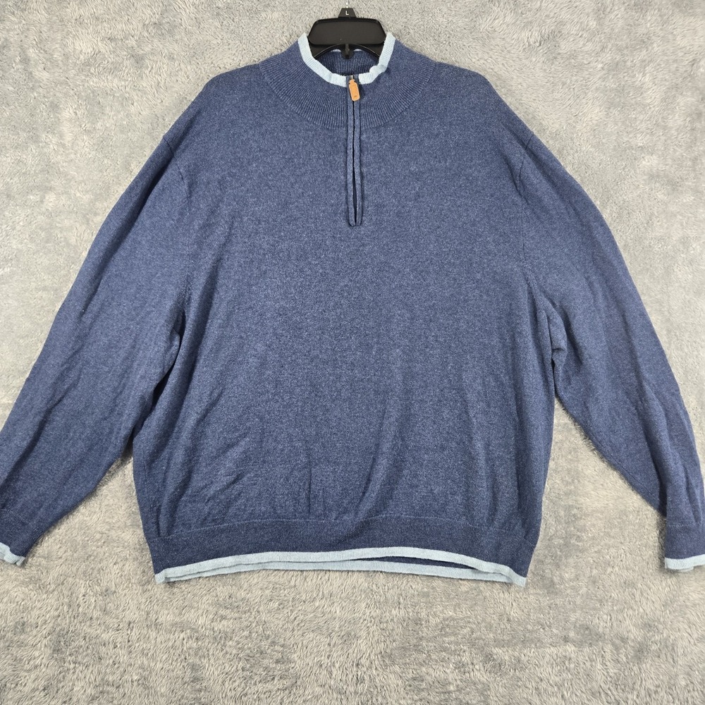Crown & Ivy Mens XXL 1/4 Zip Sweater Blue Cotton Wool Blend Mock Neck Pullover